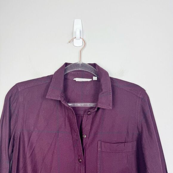 ATHLETA | Heat Gen Tech Flannel Plaid Button Shirt Cassis/Navy Women’s Size XS - Picture 4 of 9